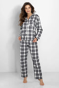 pyjama femme classique flanelle polonaise confortable chaud doux oversize chemise pantalon carreaux noir blanc gris tartan manches longues col revers
