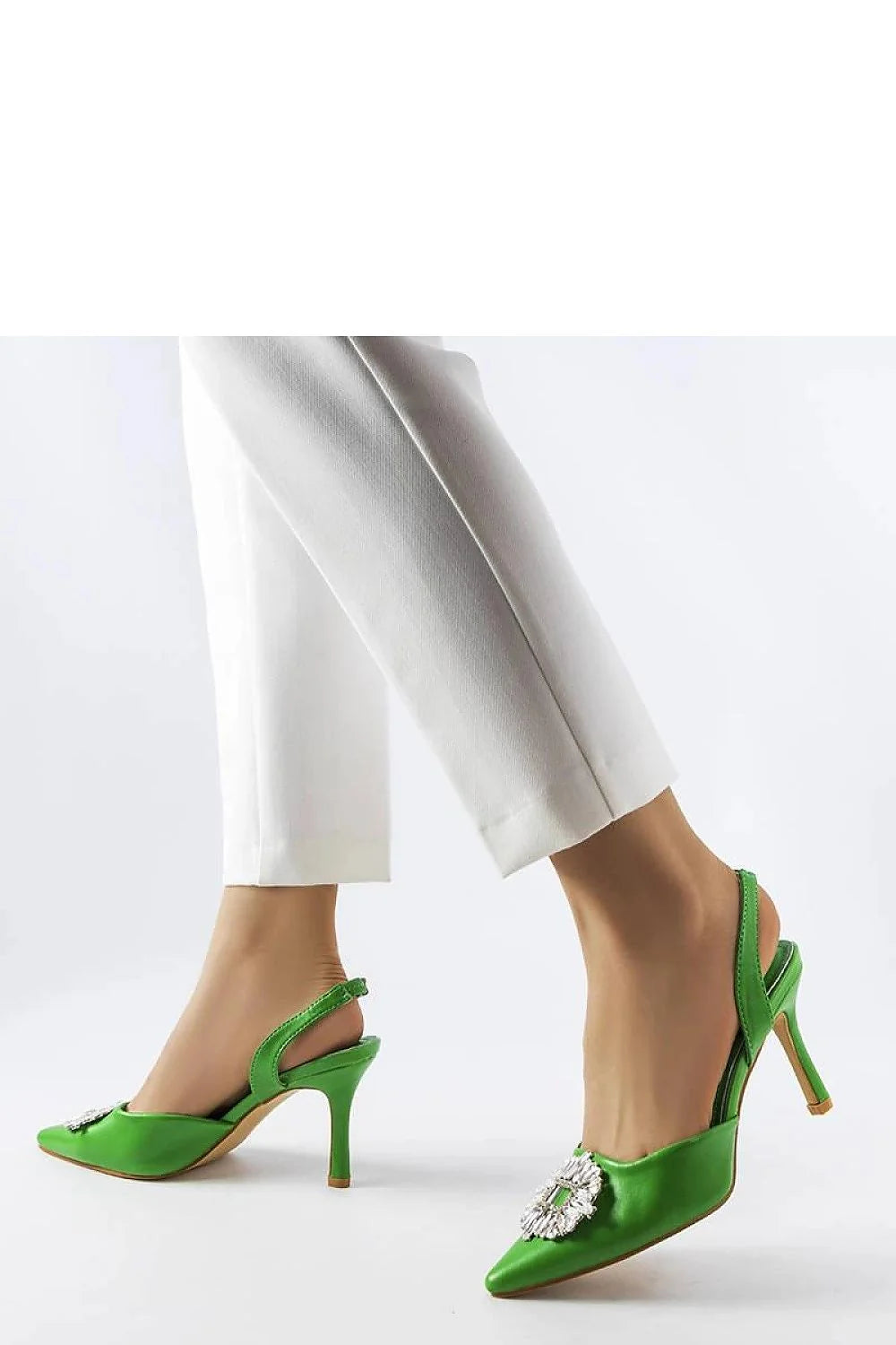 escarpins femme vert vif satinée simili cuir suédé talon aiguille douze centimètres bout pointu bride arrière boucle cristaux