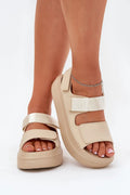 Sandales femmes modernes design épuré plateforme cuir artificiel beige ajustables velcros occasions multiples été