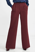 Pantalon femme couleur bordeaux large fit high waist front plis poches latérales polyester elasthanne occasion formelle