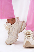 Chaussures de sport pour femme design moderne années 90 cuir naturel semelle épaisse style audacieux beige lacets épais GOE sneakers mode urbaine confort