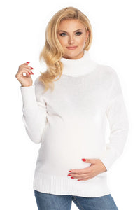 Pull grossesse coton acrylique style décontracté col roulé blanc ample chaud pour futures mamans