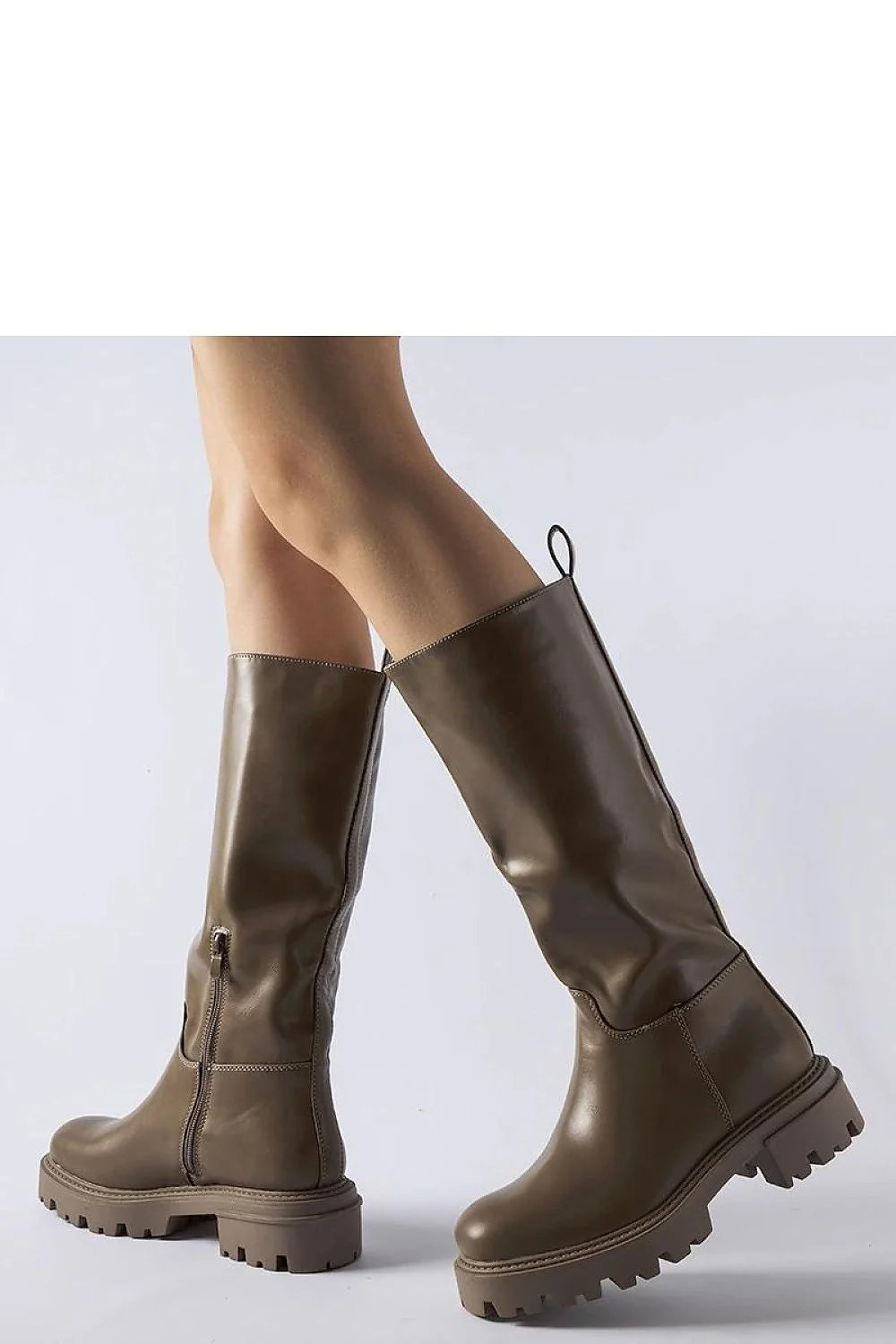 cuissardes taupe synthétique femmes montantes semelle crantée antidérapante talon bloc bas bout rond zip latéral tirette arrière confort élégantes