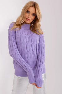 Pull maille torsadée couleur lilas femmes manches longues col rond poignets côtelés coupe décontractée