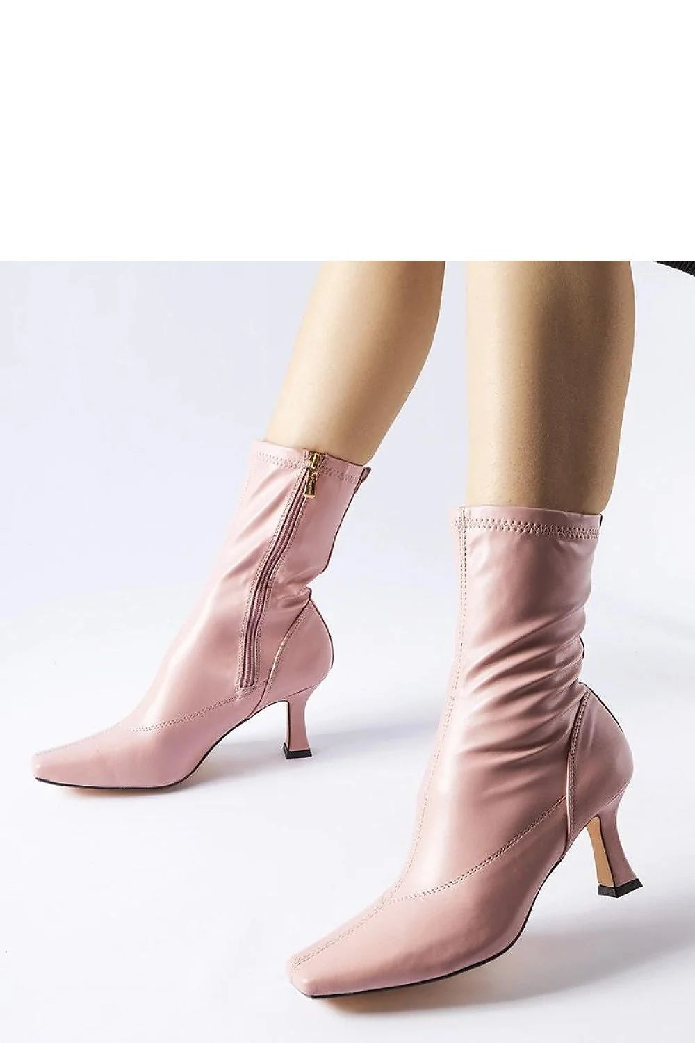 Bottines à talons roses Luisella synthétique élégantes mode hiver femmes cheville talon fin carré fermeture éclair dorée