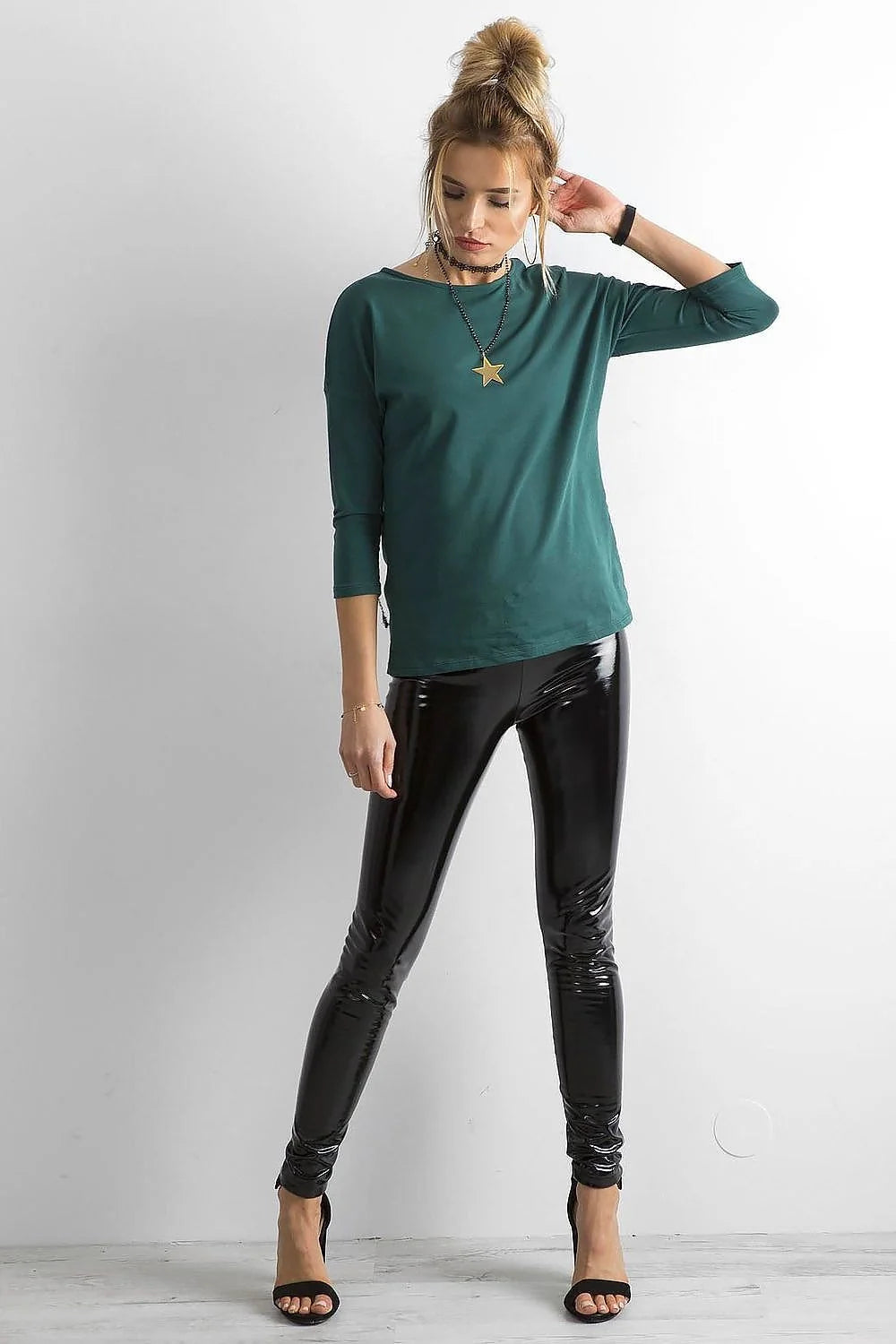 Chemisier femme coton élasthanne style décontracté gris clair manches trois-quarts col rond ample confortable