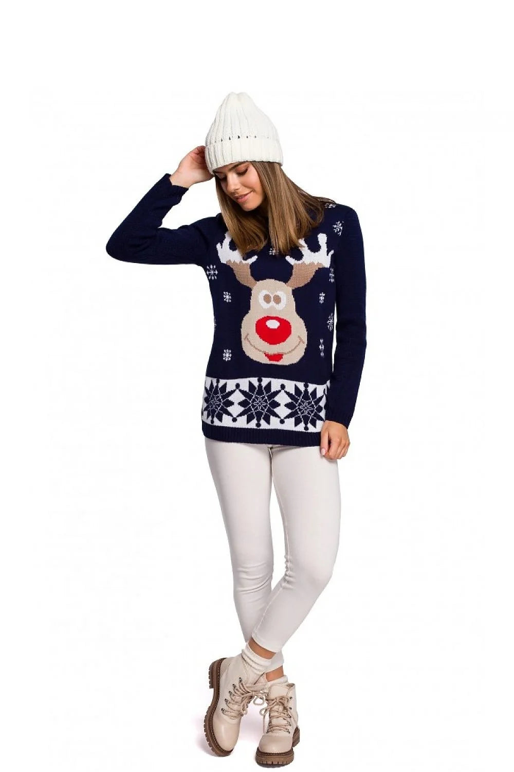 Pull de Noël tricoté acrylique festif amusant motifs rennes flocons neige parfait pour hiver