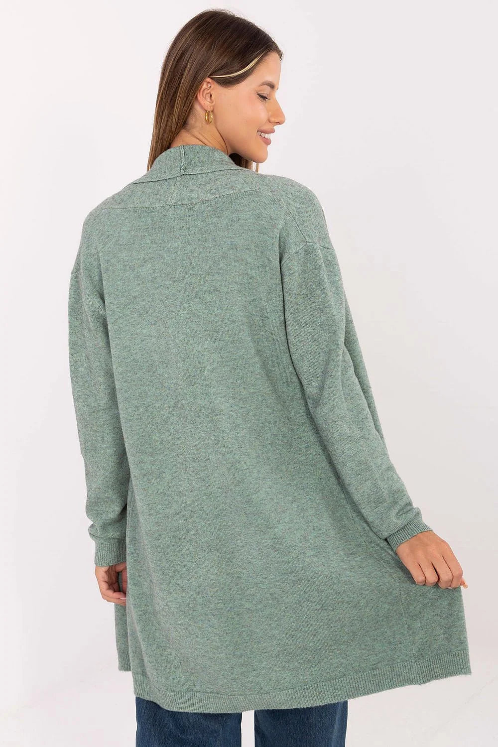 cardigan poncho femme ouvert col châle vert sauge maille douce légère viscose modal nylon manches longues poches plaquées