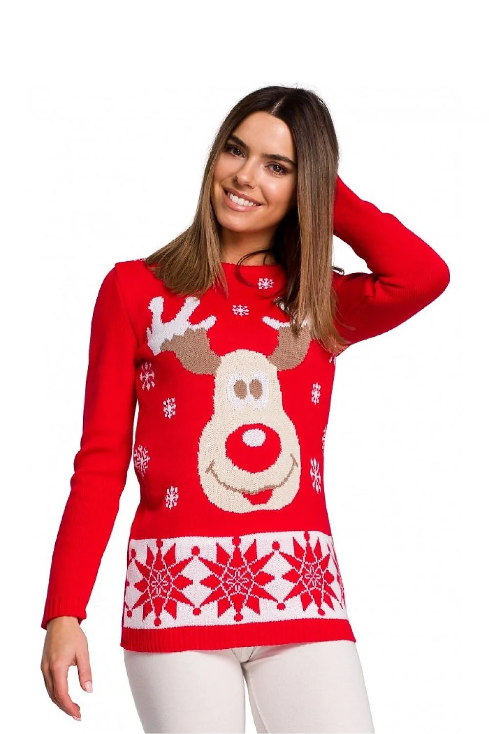 Pull de Noël tricoté acrylique festif amusant motifs rennes flocons neige parfait pour hiver