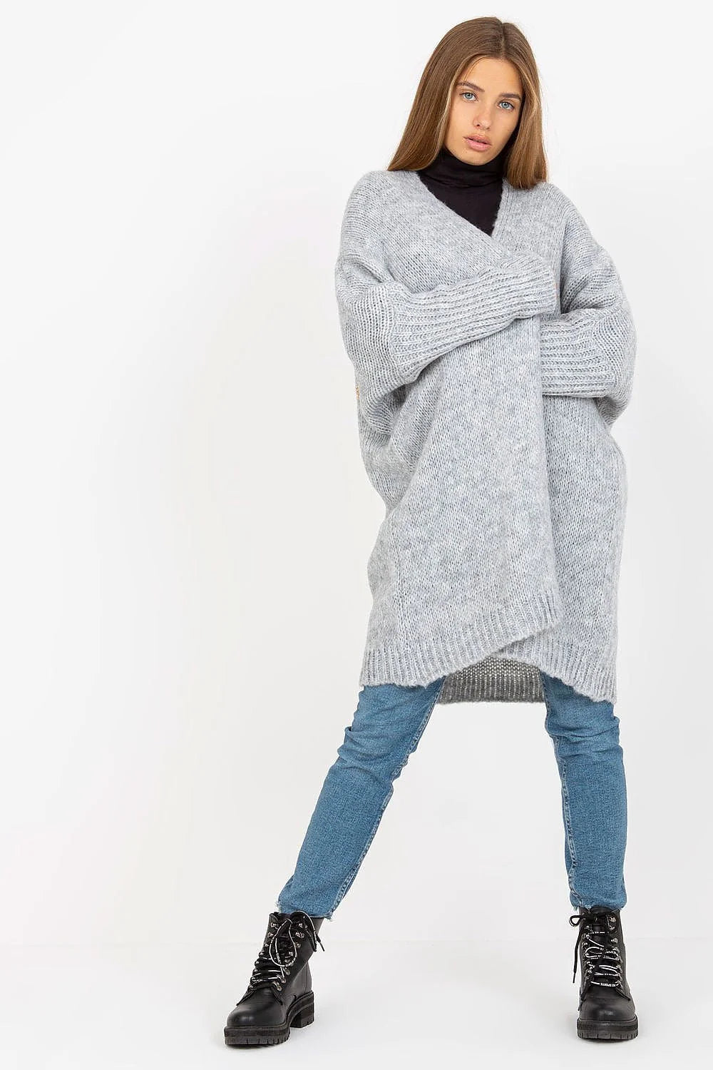 Cardigan Och Bella pull-over femme couleur bleue mot ciao dos modern design décontracté coupe ample matières douces