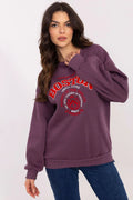 Sweatshirt femme BOSTON universitaire moderne prune manches longues encolure ras-du-cou côtelée graphic print