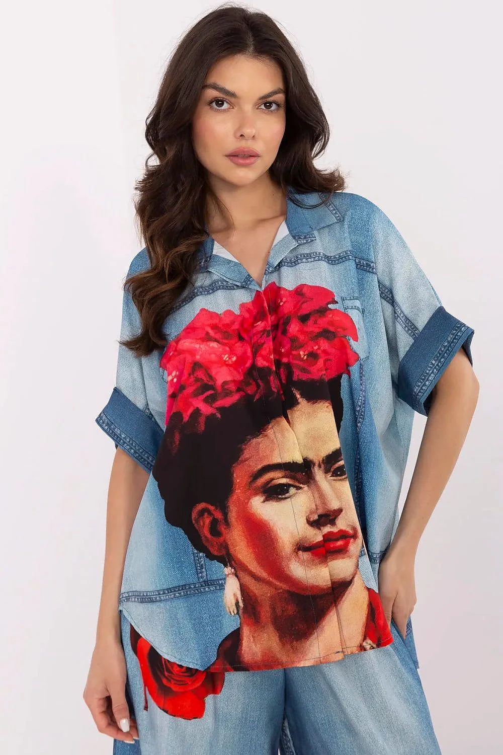 Chemise décontractée femme imprimé coloré manches courtes col classique viscose polyester motifs artistiques urban style summer fashion