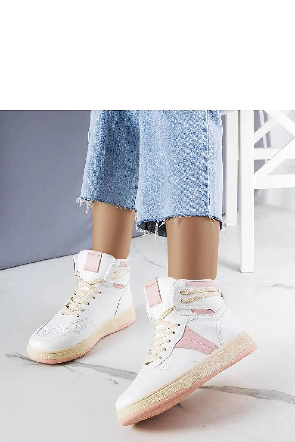 Baskets montantes femmes cuir simili cuir blanc rose haute qualité confort style urbain tendance durable