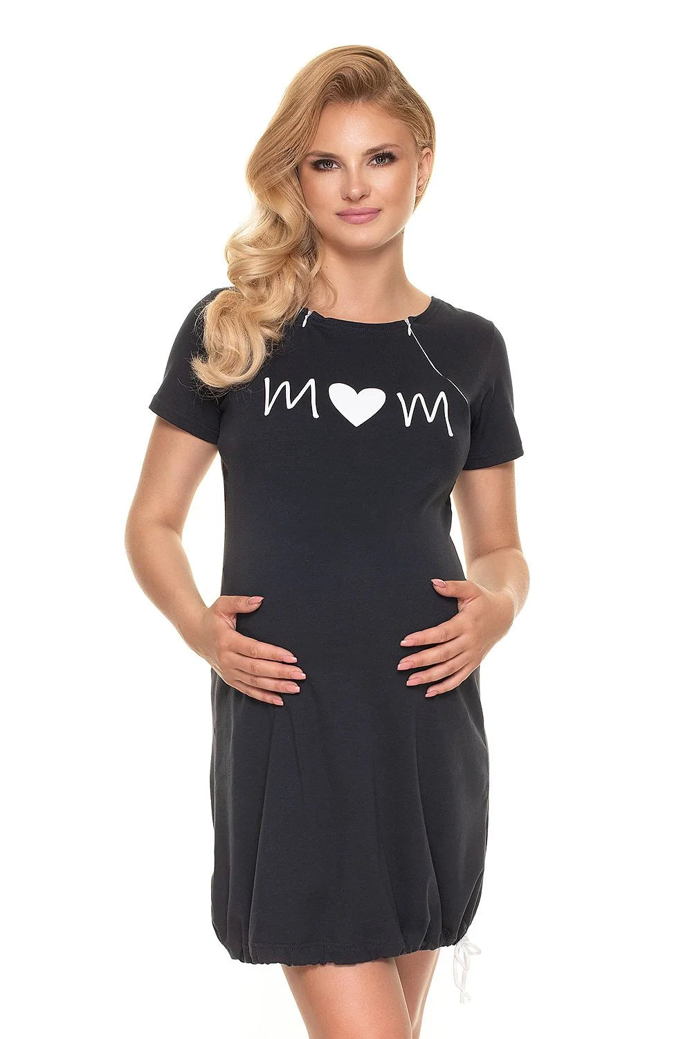 Chemise de nuit maternité coton confortable manches courtes vert foncé idéale grossesse et allaitement