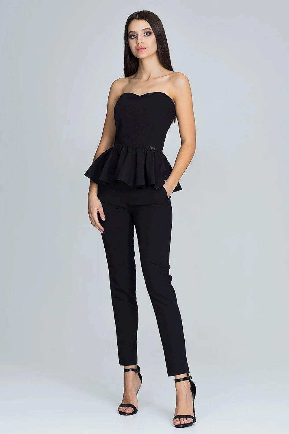 Ensemble bustier pantalon noir élégant chic moderne tissu uni idéal soirées femme mode tendance
