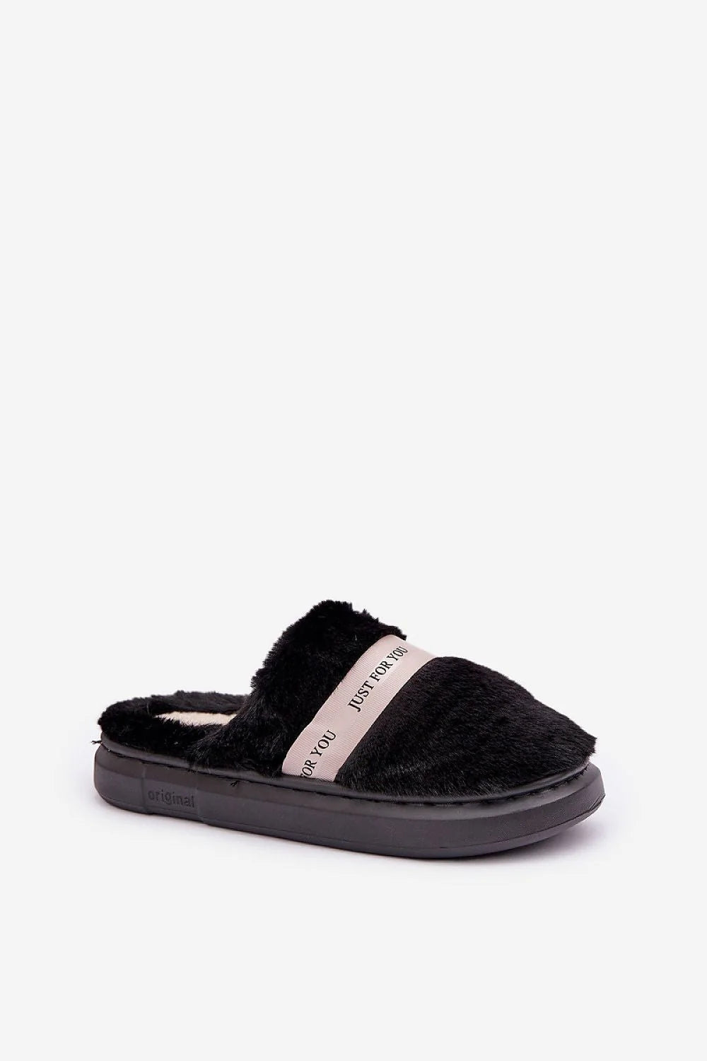 Pantoufles en fourrure douce pour femmes, style élégant, intérieur confortable, semelle épaisse, noir beige, JUST FOR YOU, idéal hiver maison cadeau