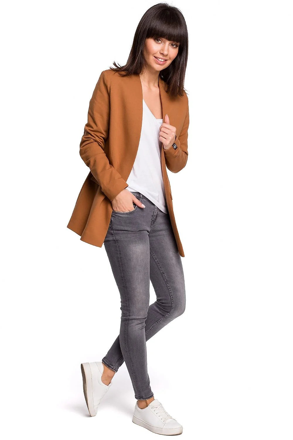 blazer femme BeWear rouge vif ajusté cintré manches longues col châle poches rabat doublé coton élasthanne confortable structuré
