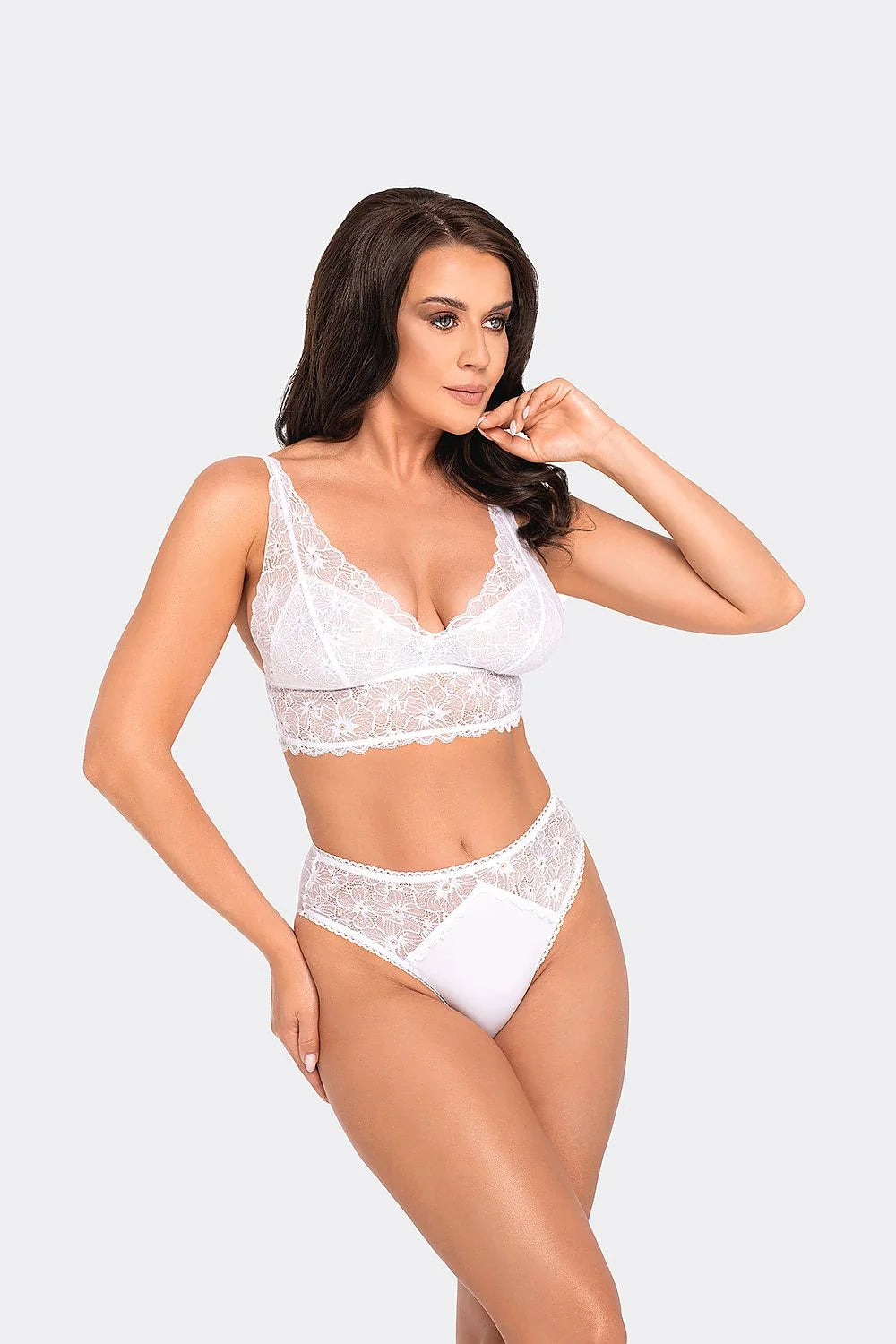 Ensemble de lingerie féminine élégant dentelle blanche floral Bralette Culottes Babell Taille haute confort
