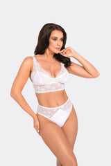 Ensemble de lingerie féminine élégant dentelle blanche floral Bralette Culottes Babell Taille haute confort