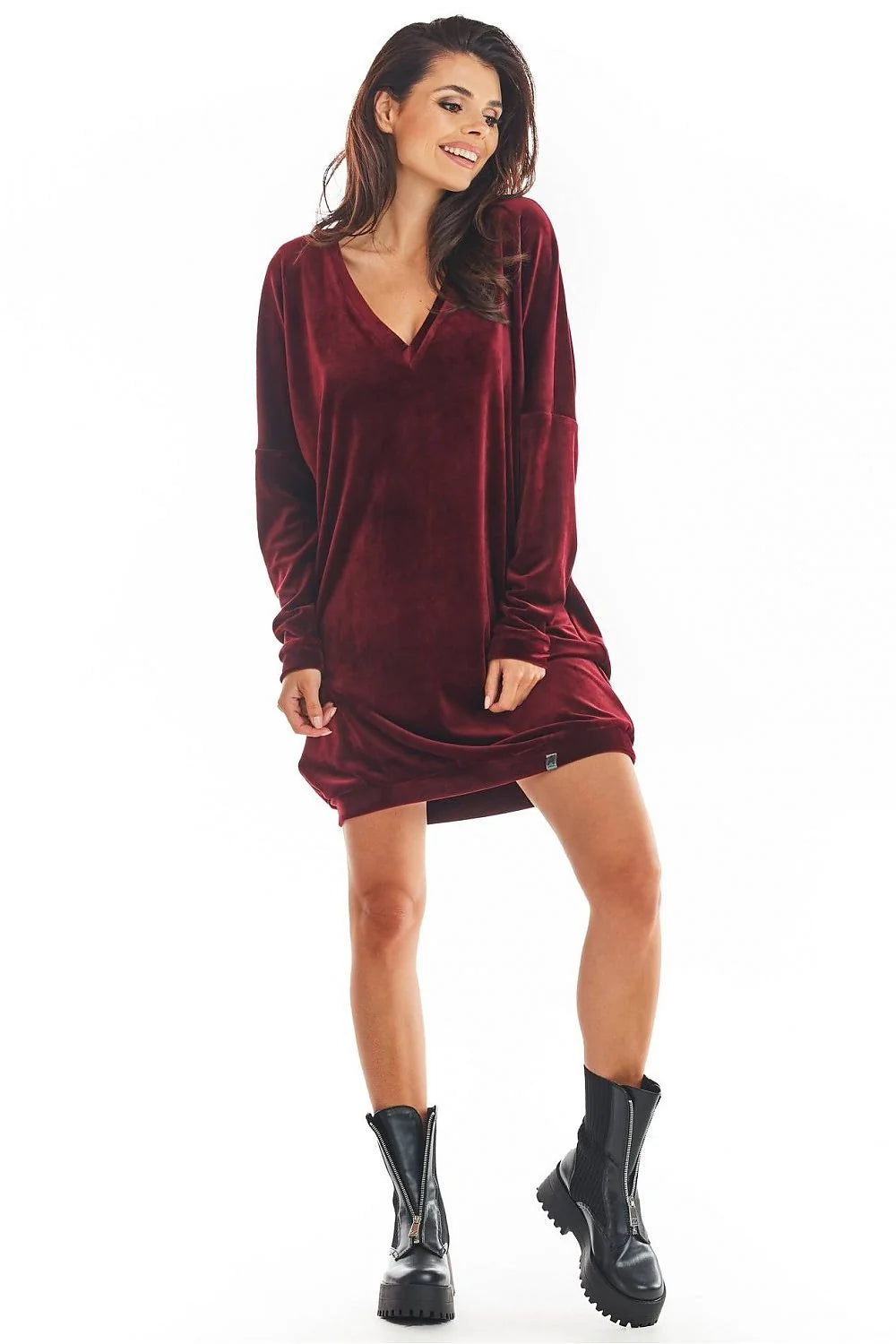 Nuisette velours bordeaux élégante confortable manches longues décolleté en V luxe pour femmes modernes