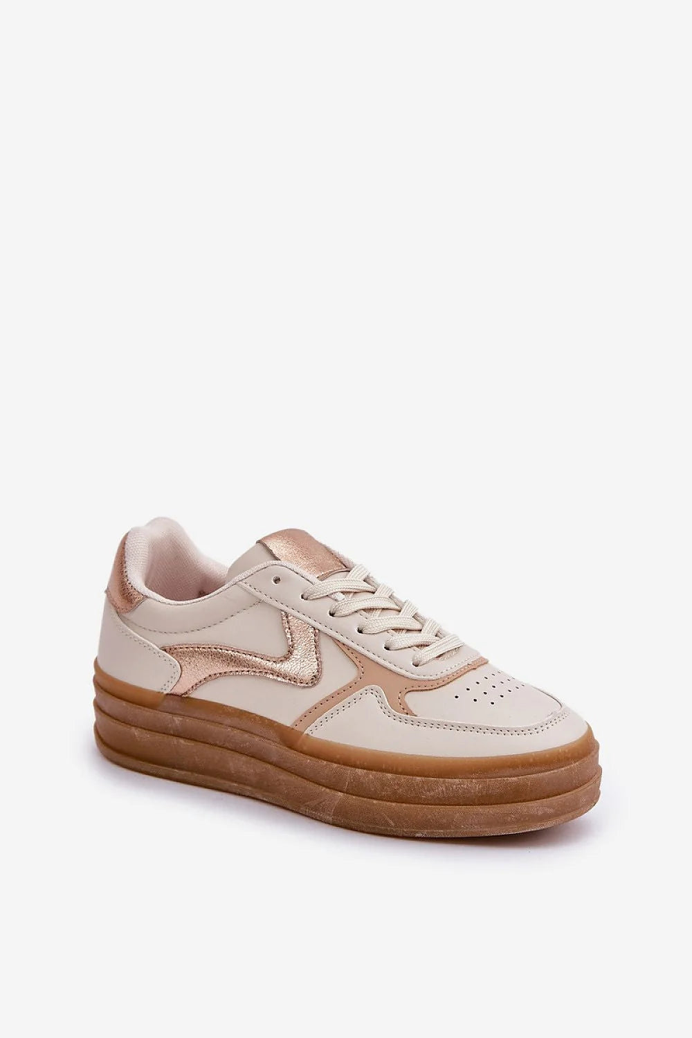 Chaussures de sport Step in style pour femme, cuir synthétique, plateforme 4 cm, style urbain, blanc crème, rose métallique, confort tout le jour, idéales pour les tenues quotidiennes
