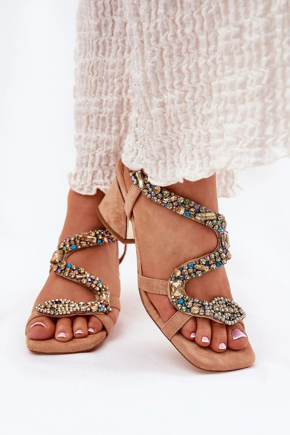 Sandales à talons aiguille élégantes en daim écologique avec cristaux serpent motif femmes soirées cérémonies
