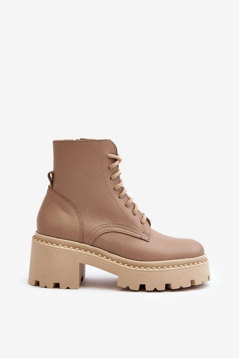 Bottines femmes cuir naturel talon massif semelle épaisse style contemporain beige taupe fermeture éclair lacets