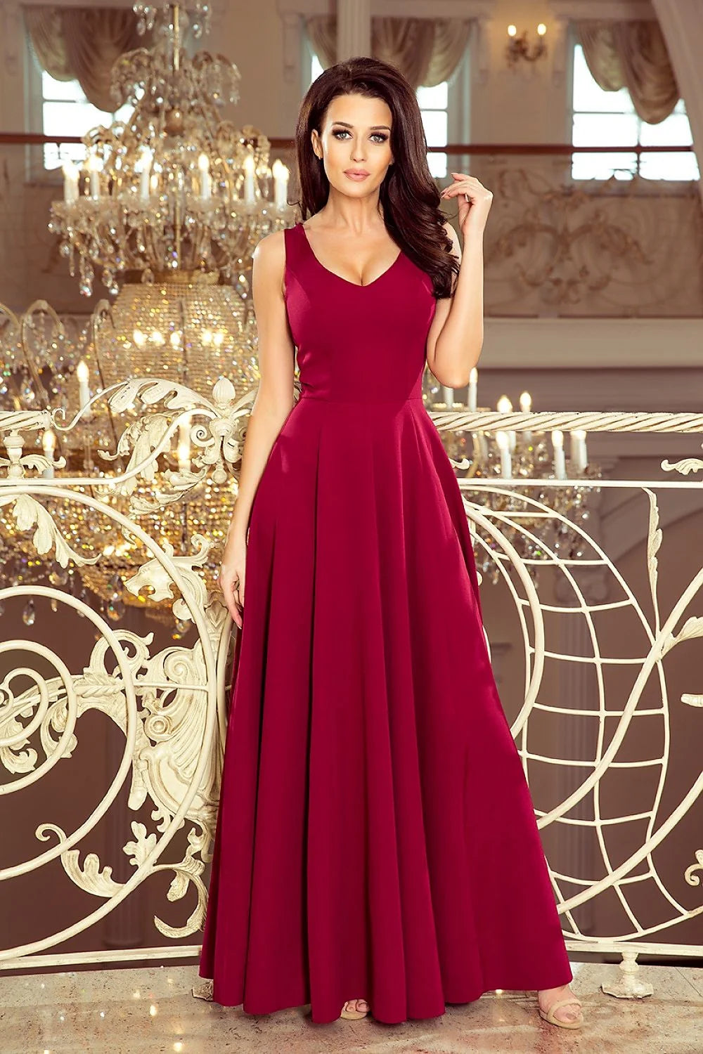 Robe longue élégante sans manches en satin bordeaux pour femme, robe de bal classeuse pour soirées et mariages