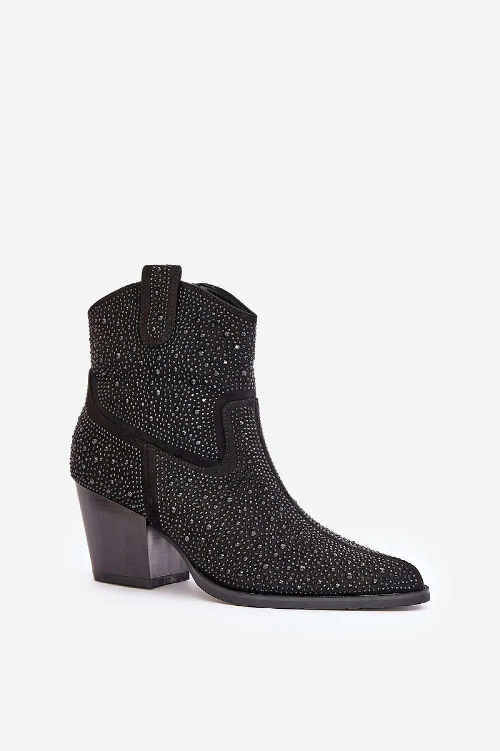 Bottes à talons Step in style, cuir suédé, pointure pointue, strass, fermeture éclair latérale, talons épais, confort, style audacieux, femme, mode occidentale, polyvalence, occasions multiples, design moderne, sophistication