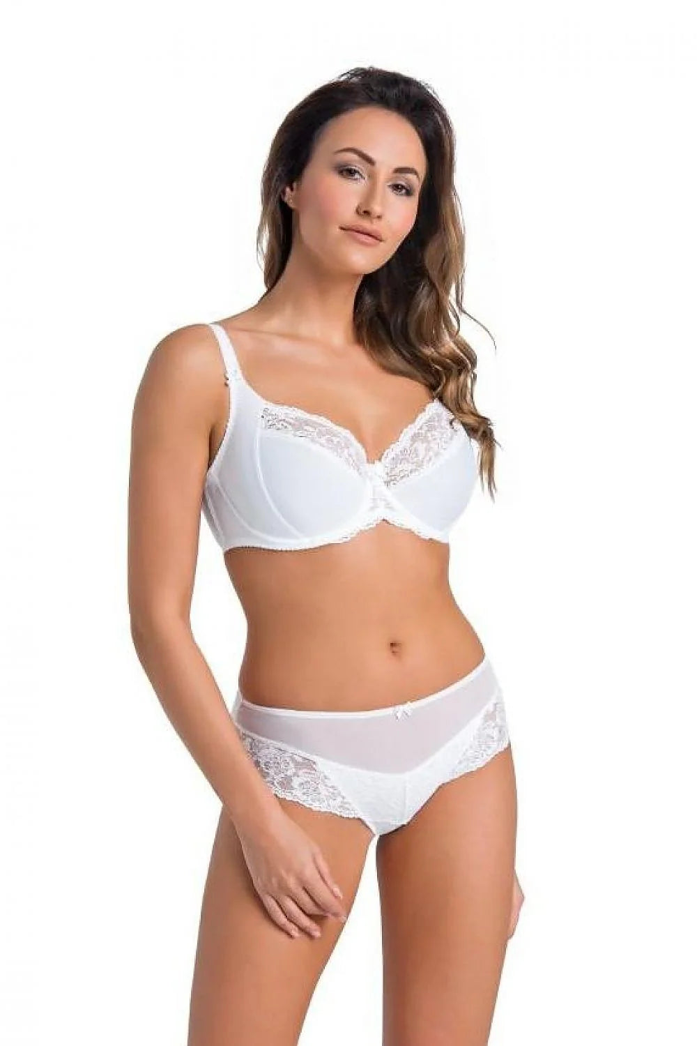Ensemble de lingerie élégant et délicat dentelle blanche motifs floraux microfibre satin armature solide bretelles réglables design classique femme