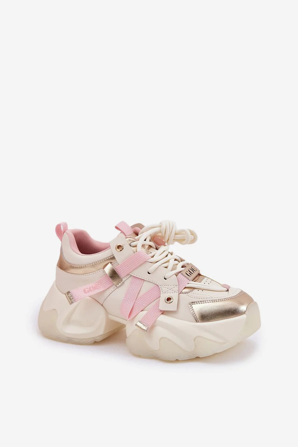 Chaussures de sport GOE Step in style cuir naturel semelle massive double lacets rose clair doré