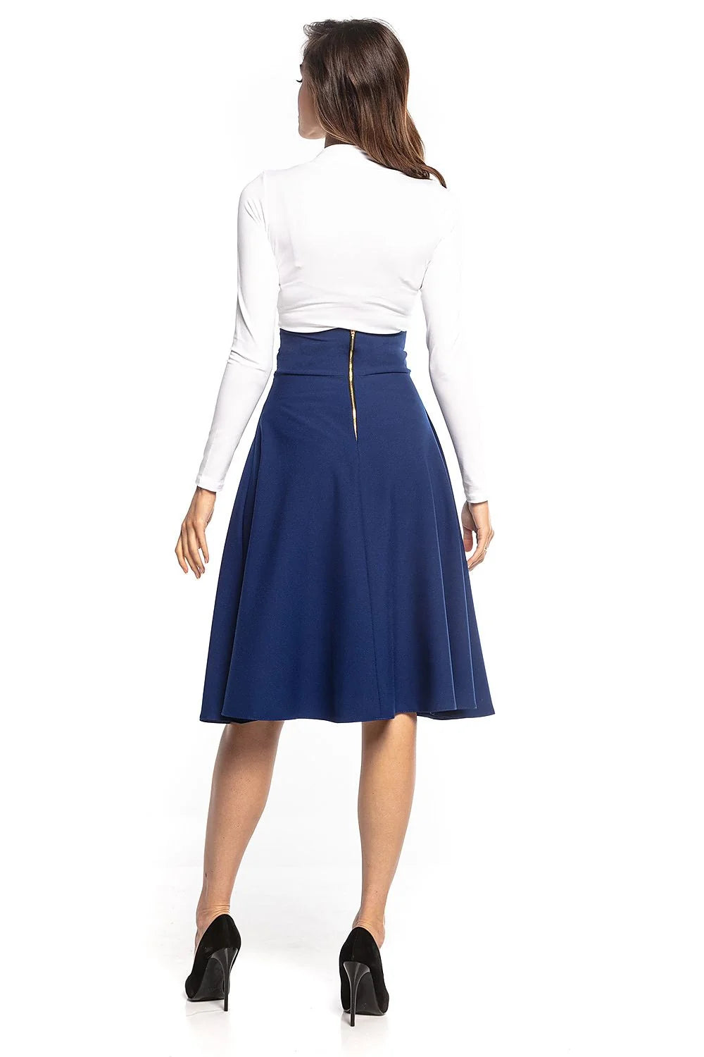 Ensemble deux pièces coton polyester chic élégant ajusté évasé noir bleu mode féminine