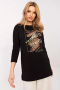 Chemisier Femme à Manches 3/4 en Coton Élasthanne, Coupe Allongée, Imprimé Animal, Taille Polyvalente, Confort Maximisé