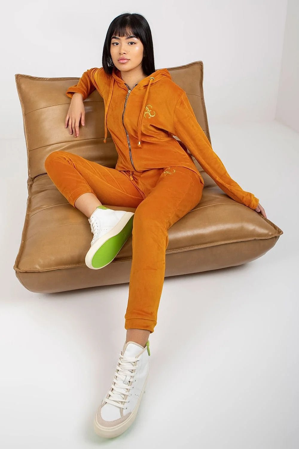 Ensemble Relevance pour femmes, sweat à capuche zippé, pantalon slim, velours vert olive, taille S/M, sport-chic