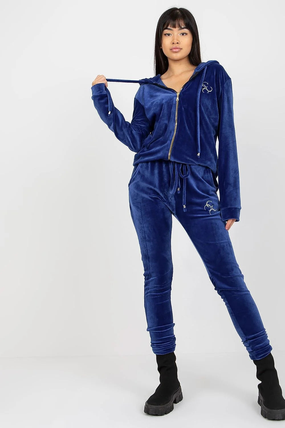 Ensemble Relevance pour femmes, sweat à capuche zippé, pantalon slim, velours vert olive, taille S/M, sport-chic