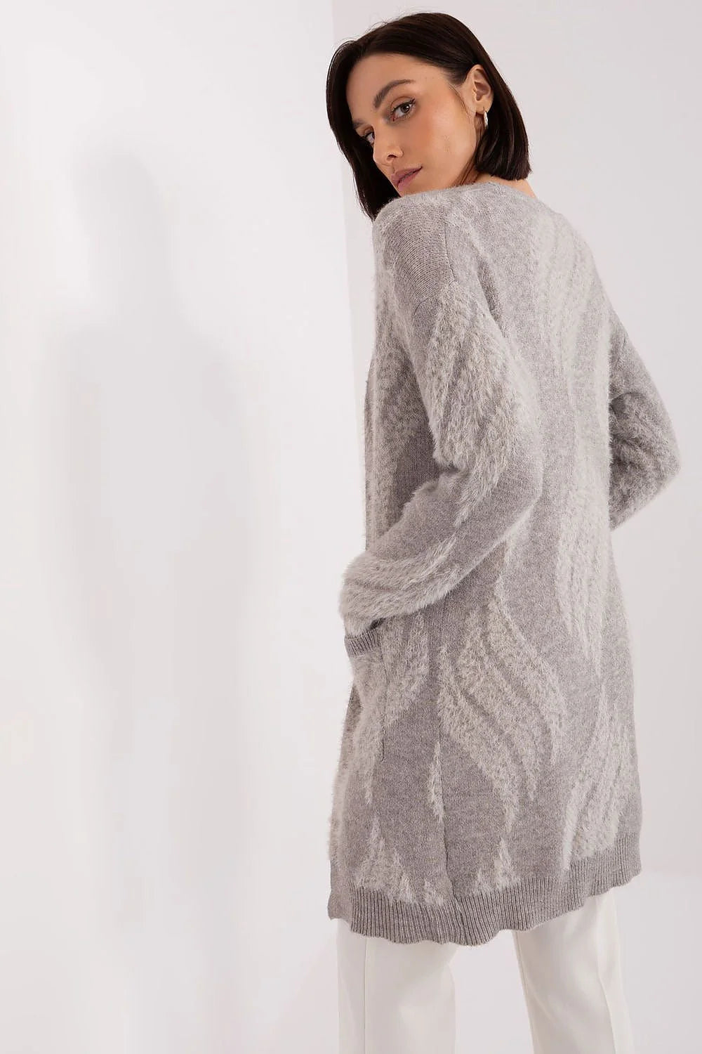 Cardigan AT pour femmes en maille duveteuse, coupe ample, manches longues, poches plaquées, style décontracté, automne-hiver