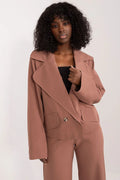 Veste Lakerta blazer femme manches longues épaules tombantes tissu polyester mélange couleur marron rosé style moderne coupe oversize finitions épurées occasions variées
