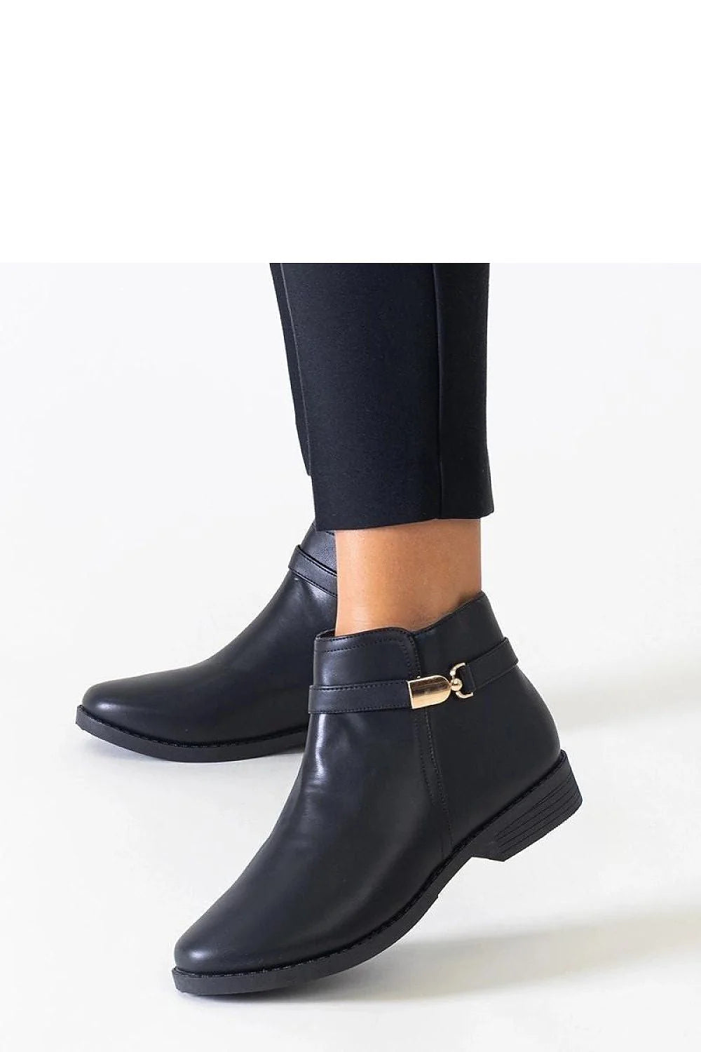 Bottines noires pour femmes design épuré talon plat similicuir doré fermeture éclair cheville élégance intemporelle occasion quotidienne