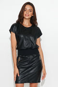 Robe de jour Numinou mini cuir écologique manches courtes bling doré taille élastique poches zippées femme