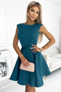 Robe cocktail évasée sans manches ceinture marine Numoco polyester élasthanne femme occasion spéciale soirée