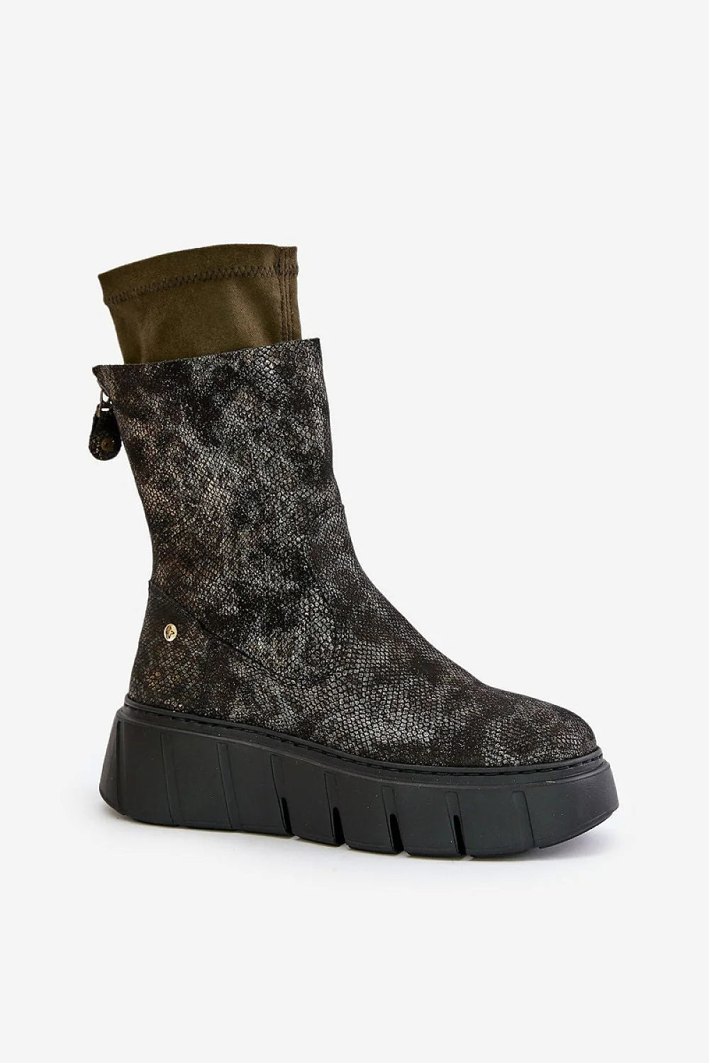 Bottes pour femmes mode moderne audacieuse cuir naturel motif animalier plateforme massive fermeture éclair confortable femme