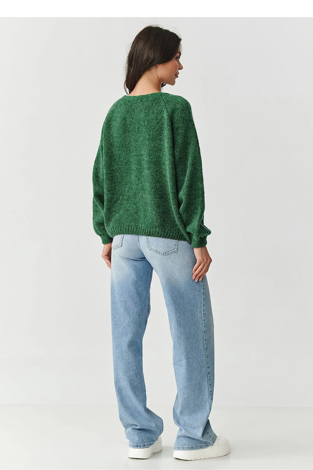 cardigan court oversize vert sapin mohair luxueux laine léger doux pelucheux cocooning colV manches ballon