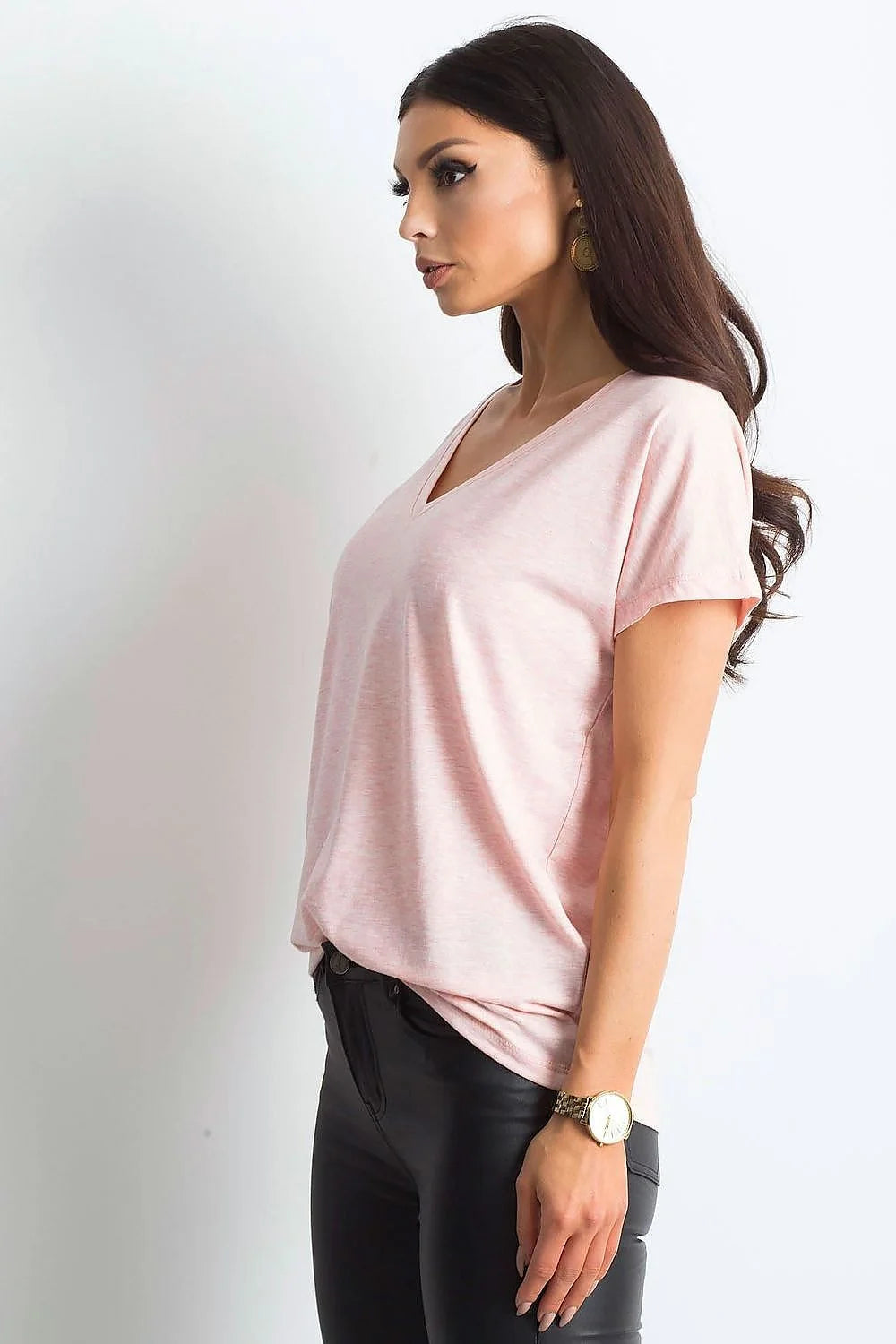T-shirt femme loose manches courtes col V couleur verte vif coton elastane taille ajustable S M L XL XS