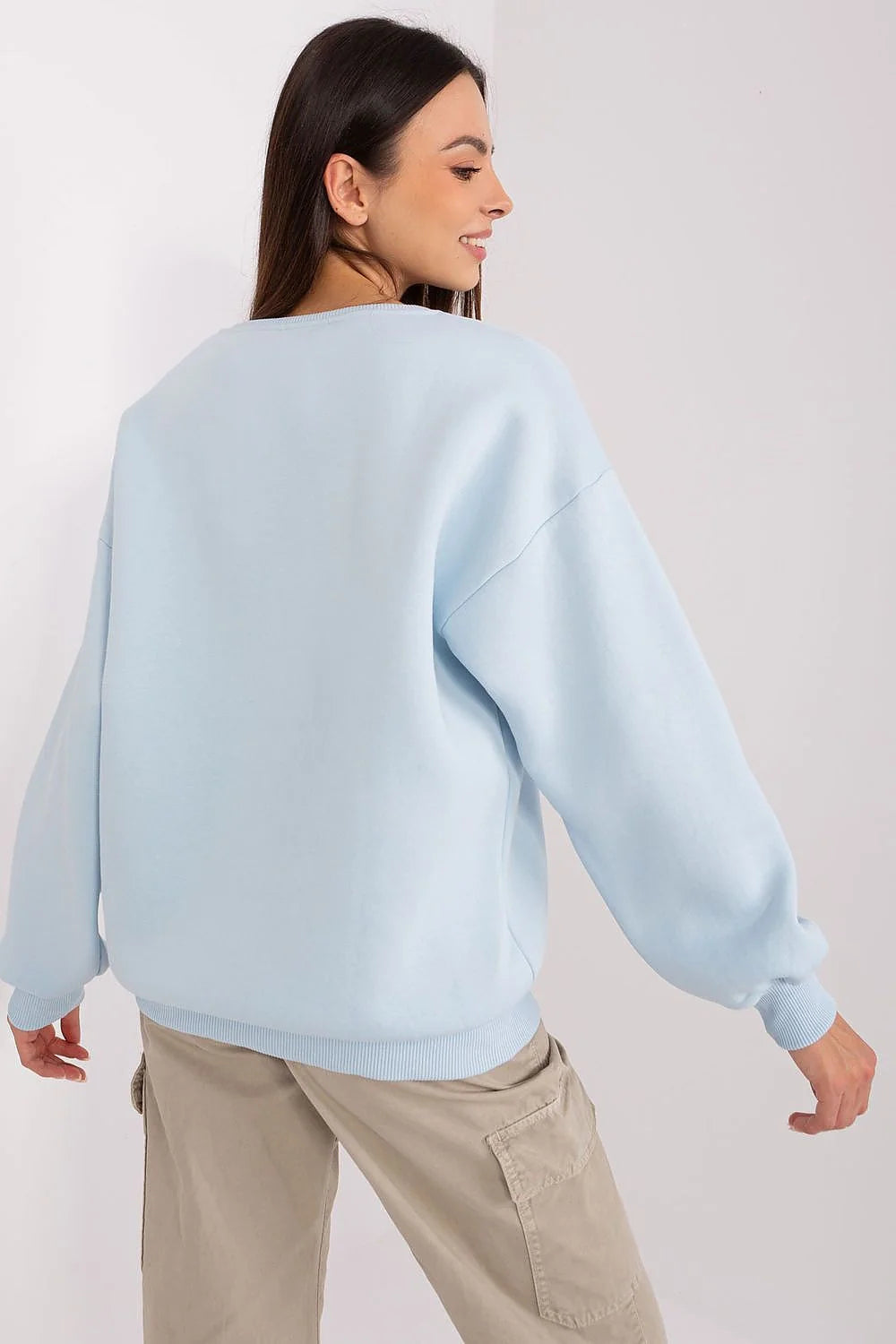 Sweatshirt femme couleur bleu clair design moderne Empathy brodé oversized manches longues coton polyester