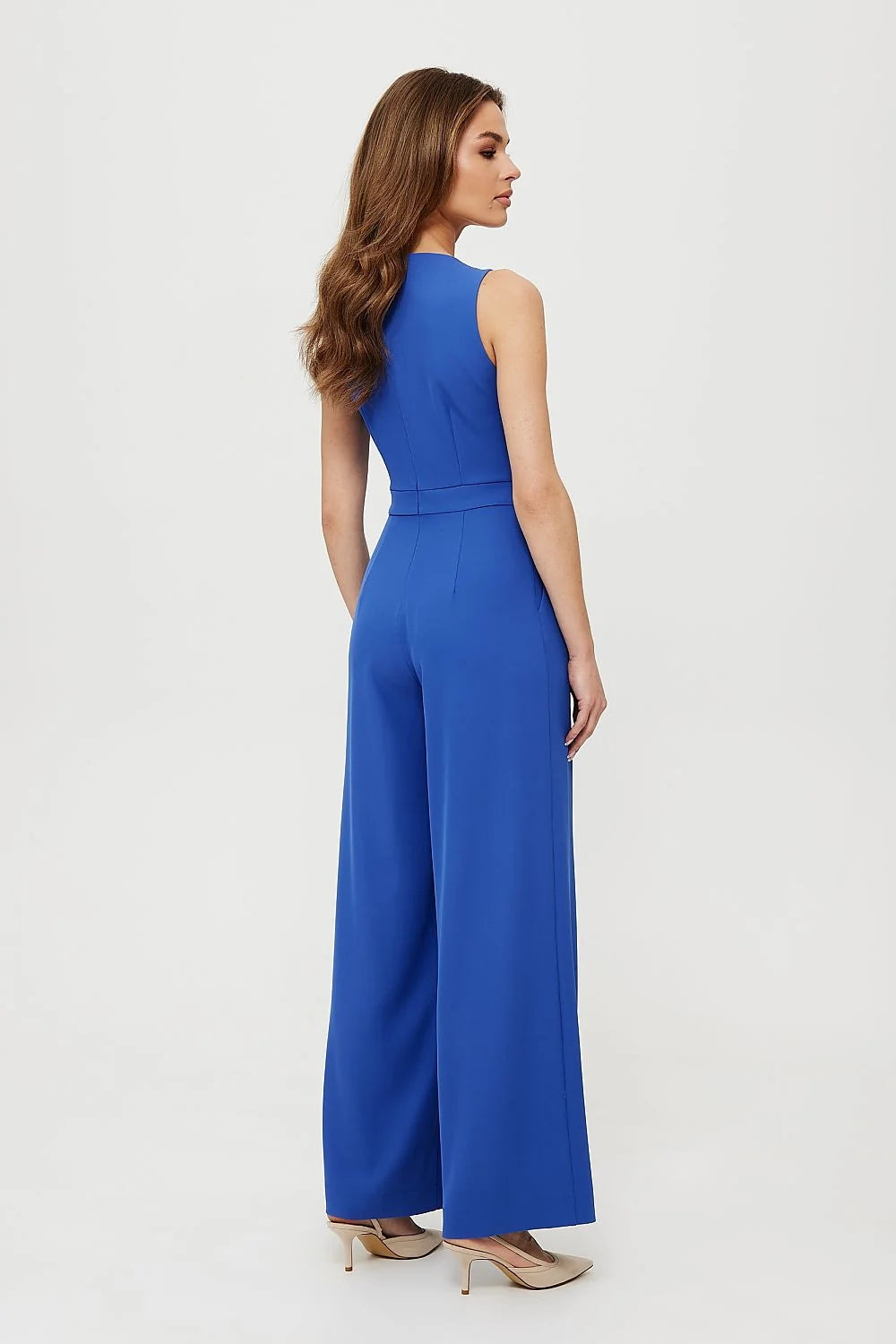 Combinaison élégante sans manches bleu vif Makover coupe ajustée buste large taille ajustable occasion semi-formelle femme