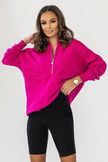 Sweatshirt pour femme moderne oversize col montant zippé manches longues coupe ample