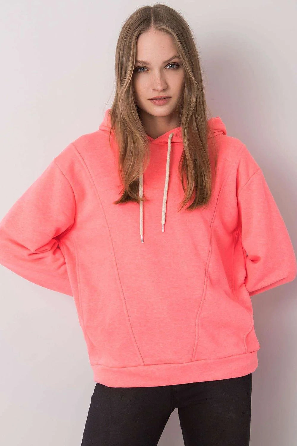 hoodie femme jaune fluo coton elasthanne molleton doux coupe ample épaules tombantes manches longues capuche doublée cordon blanc réglable
