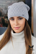 Cache-nez femme Kamea gris maille fine motif losange elastique logo métallique hiver élégant mode