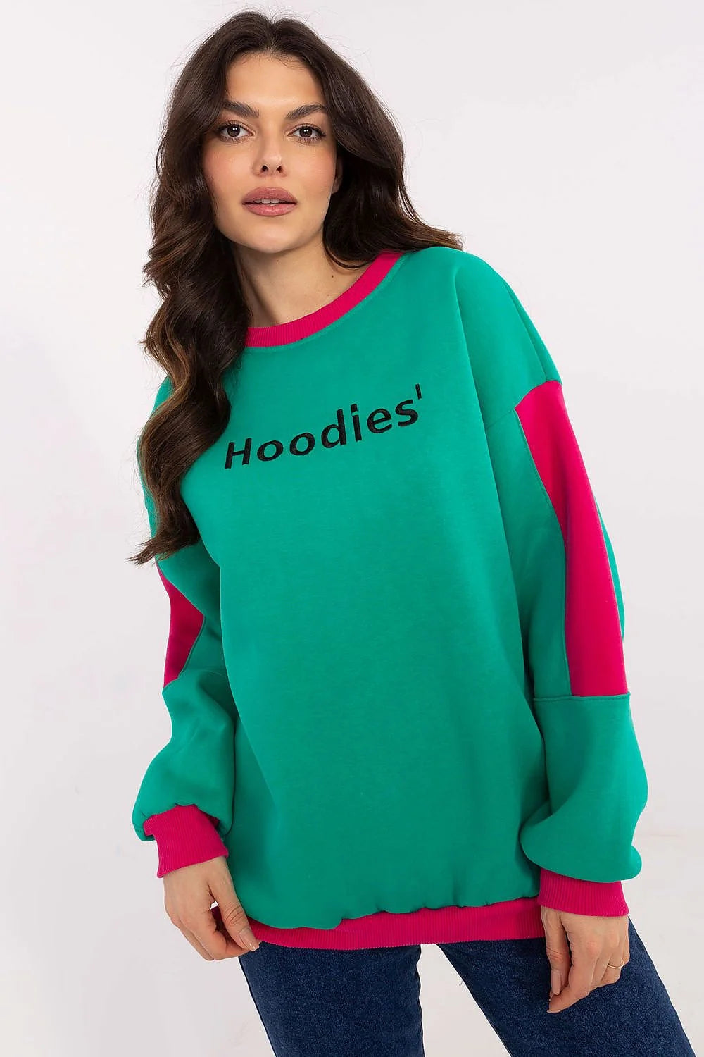 Sweatshirt femme Casual Moderne Vert Rose Insertions Manches Longues Coton Polyester Élégance Confort Occasions
