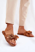 Mules plates en textile pour femmes, style estival décontracté, nœud décoratif, confort maximal, parfaits pour les tenues casual et habillées, summum du style et de la fonctionnalité
